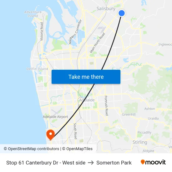 Stop 61 Canterbury Dr - West side to Somerton Park map