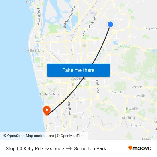 Stop 60 Kelly Rd - East side to Somerton Park map