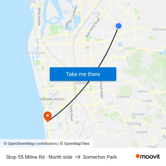 Stop 55 Milne Rd - North side to Somerton Park map