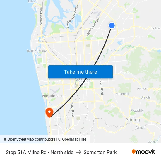 Stop 51A Milne Rd - North side to Somerton Park map