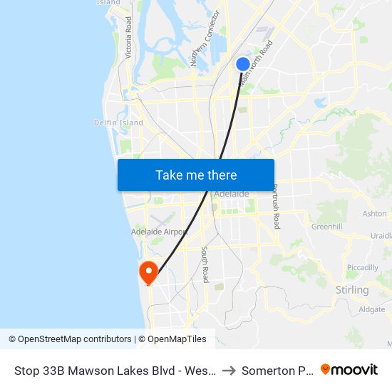 Stop 33B Mawson Lakes Blvd - West side to Somerton Park map