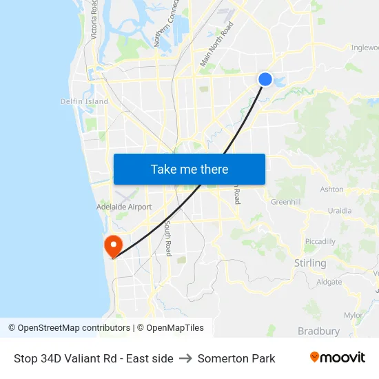 Stop 34D Valiant Rd - East side to Somerton Park map