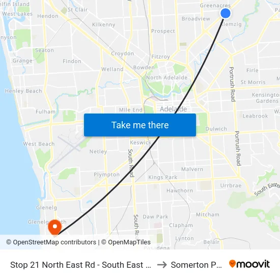 Stop 21 North East Rd - South East side to Somerton Park map