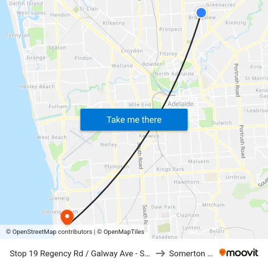 Stop 19 Regency Rd / Galway Ave - South side to Somerton Park map