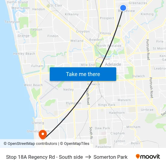Stop 18A Regency Rd - South side to Somerton Park map
