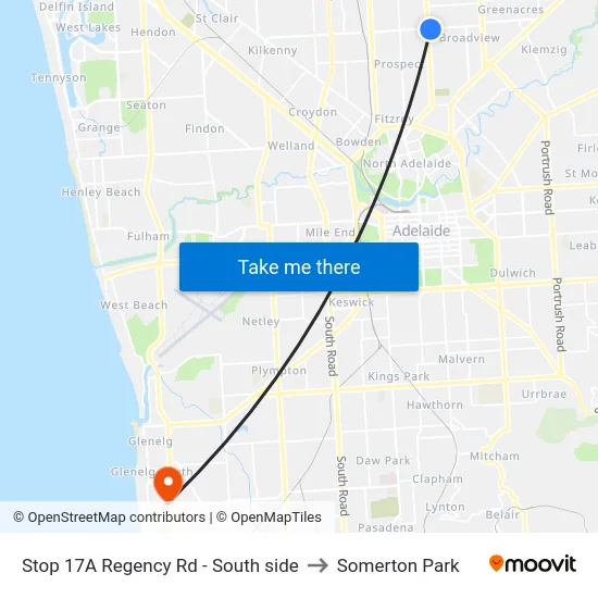 Stop 17A Regency Rd - South side to Somerton Park map