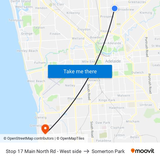 Stop 17 Main North Rd - West side to Somerton Park map