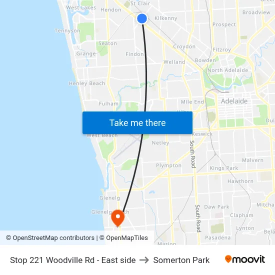 Stop 221 Woodville Rd - East side to Somerton Park map