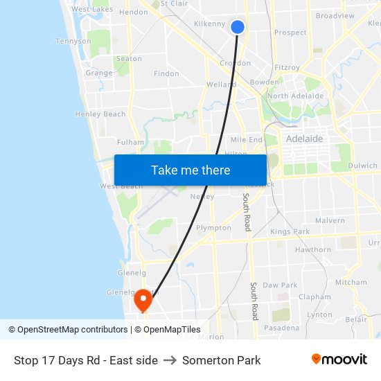 Stop 17 Days Rd - East side to Somerton Park map