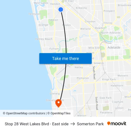 Stop 28 West Lakes Blvd - East side to Somerton Park map