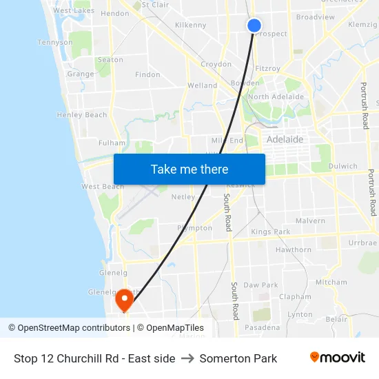 Stop 12 Churchill Rd - East side to Somerton Park map