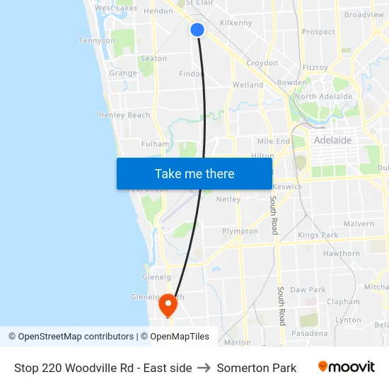 Stop 220 Woodville Rd - East side to Somerton Park map