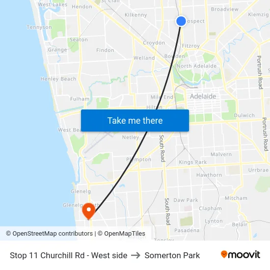 Stop 11 Churchill Rd - West side to Somerton Park map