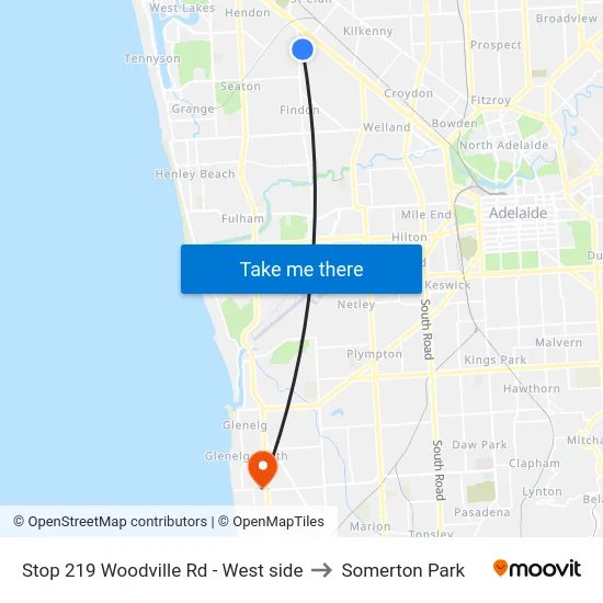 Stop 219 Woodville Rd - West side to Somerton Park map