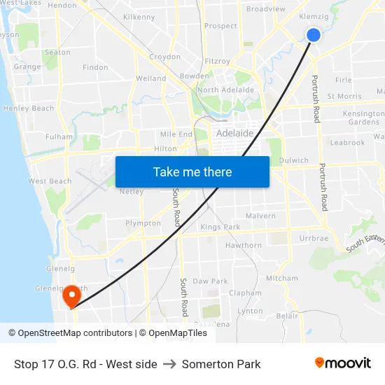 Stop 17 O.G. Rd - West side to Somerton Park map