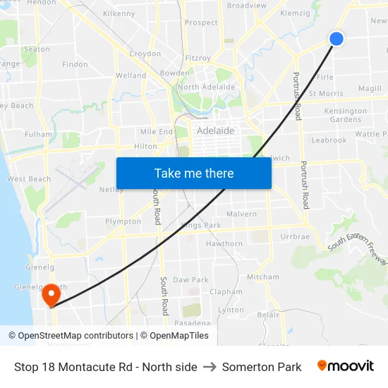 Stop 18 Montacute Rd - North side to Somerton Park map