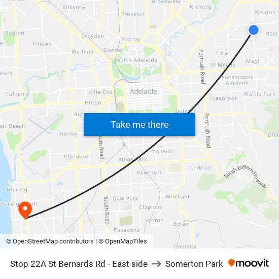 Stop 22A St Bernards Rd - East side to Somerton Park map