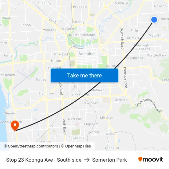 Stop 23 Koonga Ave - South side to Somerton Park map