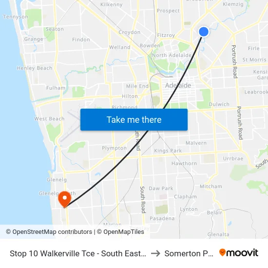Stop 10 Walkerville Tce - South East side to Somerton Park map