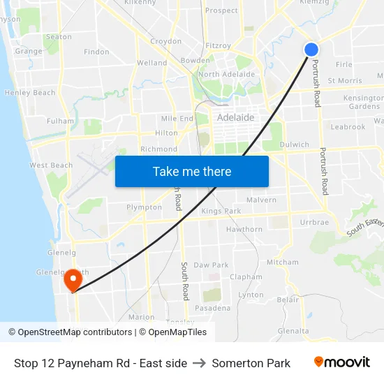 Stop 12 Payneham Rd - East side to Somerton Park map