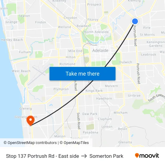 Stop 137 Portrush Rd - East side to Somerton Park map