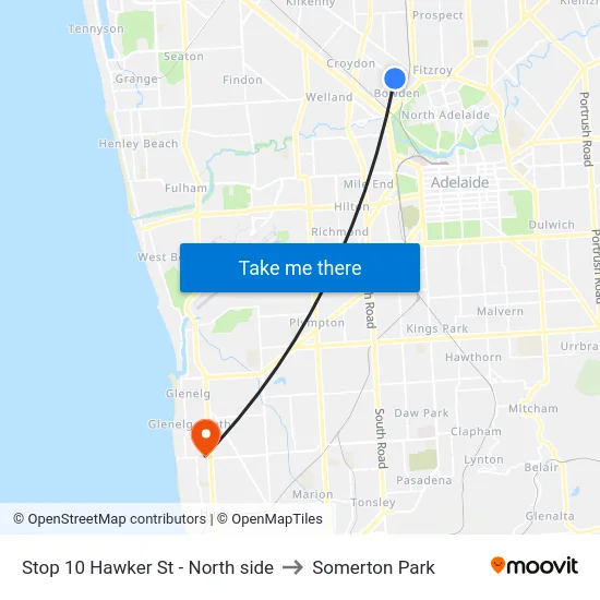 Stop 10 Hawker St - North side to Somerton Park map