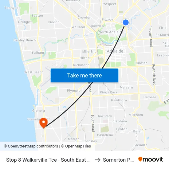 Stop 8 Walkerville Tce - South East side to Somerton Park map