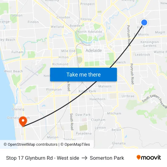 Stop 17 Glynburn Rd - West side to Somerton Park map
