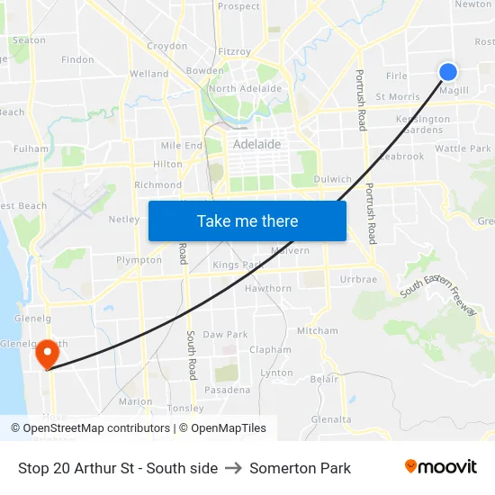 Stop 20 Arthur St - South side to Somerton Park map