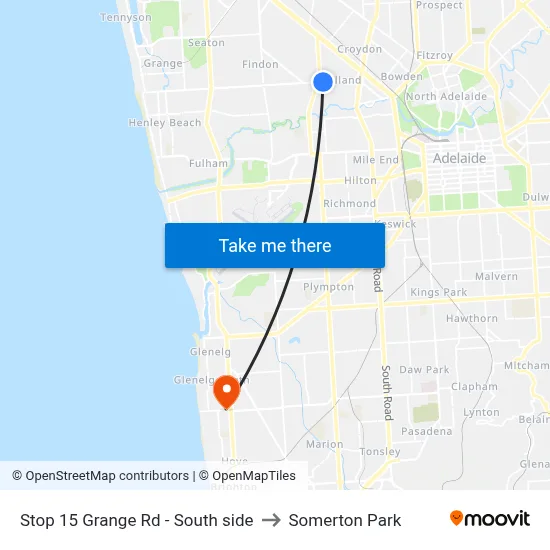 Stop 15 Grange Rd - South side to Somerton Park map