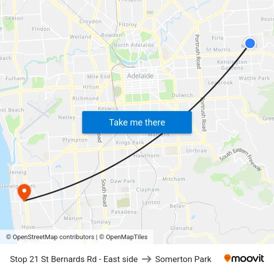 Stop 21 St Bernards Rd - East side to Somerton Park map