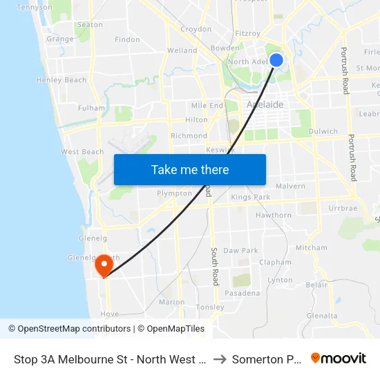 Stop 3A Melbourne St - North West side to Somerton Park map