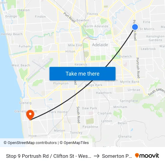 Stop 9 Portrush Rd / Clifton St - West side to Somerton Park map