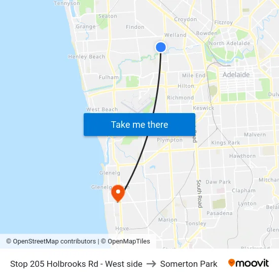 Stop 205 Holbrooks Rd - West side to Somerton Park map