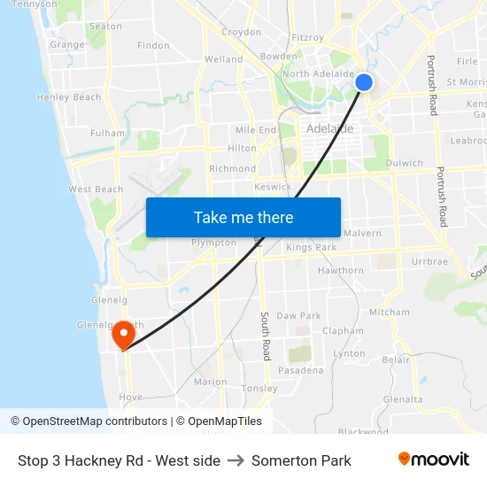Stop 3 Hackney Rd - West side to Somerton Park map