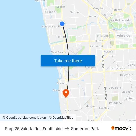 Stop 25 Valetta Rd - South side to Somerton Park map