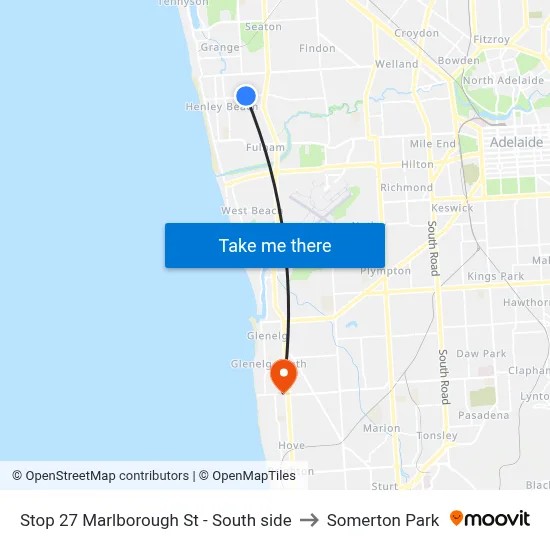 Stop 27 Marlborough St - South side to Somerton Park map
