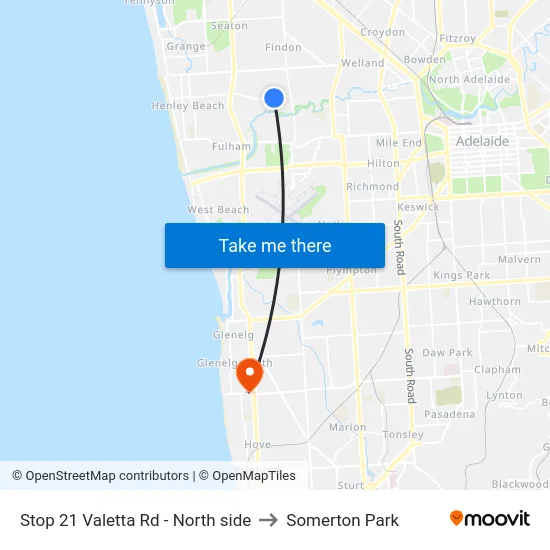 Stop 21 Valetta Rd - North side to Somerton Park map