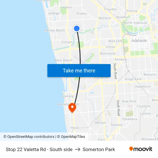 Stop 22 Valetta Rd - South side to Somerton Park map