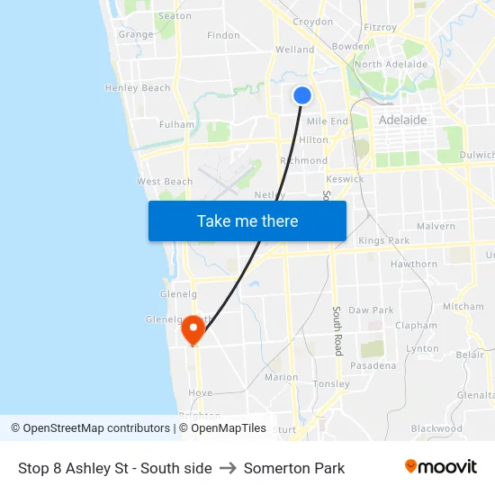 Stop 8 Ashley St - South side to Somerton Park map