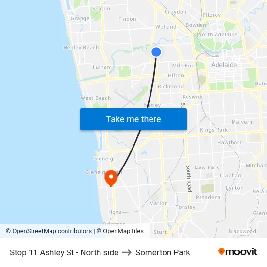 Stop 11 Ashley St - North side to Somerton Park map