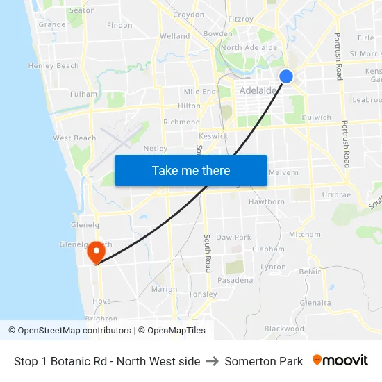 Stop 1 Botanic Rd - North West side to Somerton Park map