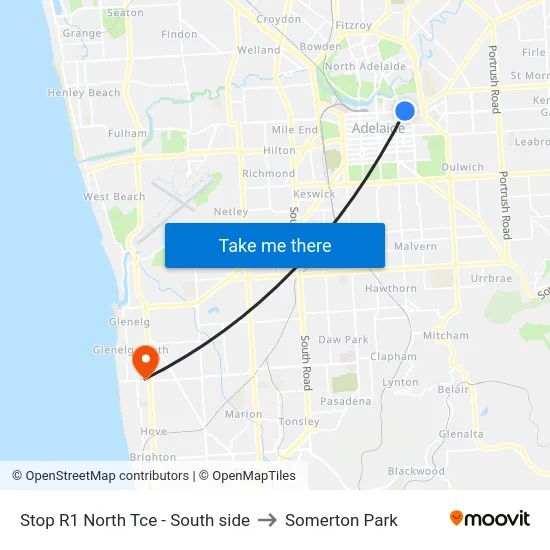 Stop R1 North Tce - South side to Somerton Park map