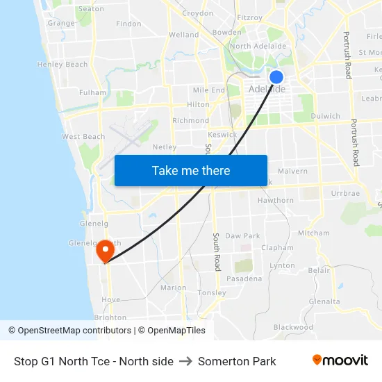 Stop G1 North Tce - North side to Somerton Park map