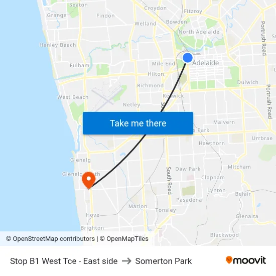 Stop B1 West Tce - East side to Somerton Park map
