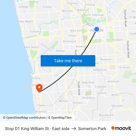 Stop D1 King William St - East side to Somerton Park map