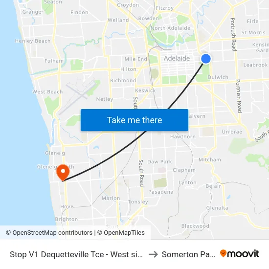 Stop V1 Dequetteville Tce - West side to Somerton Park map
