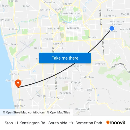 Stop 11 Kensington Rd - South side to Somerton Park map