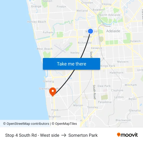 Stop 4 South Rd - West side to Somerton Park map