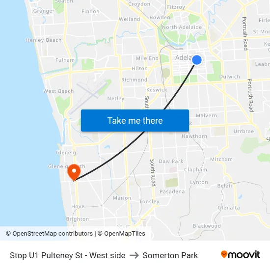 Stop U1 Pulteney St - West side to Somerton Park map